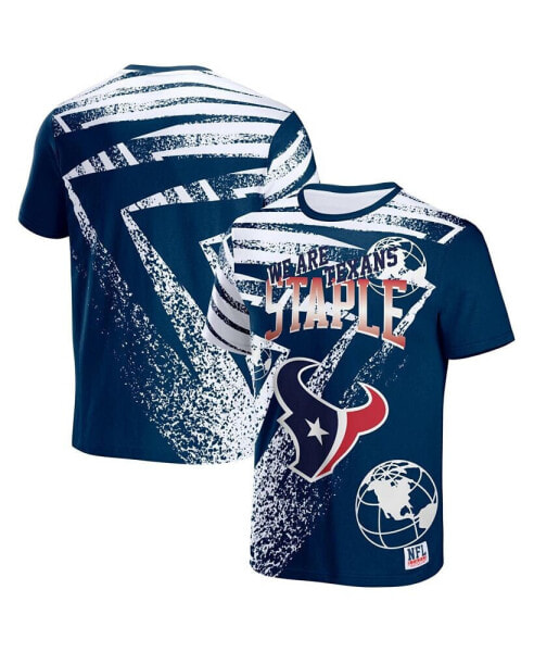 Men's NFL X Staple Navy Houston Texans Team Slogan All Over Print Short Sleeve T-shirt