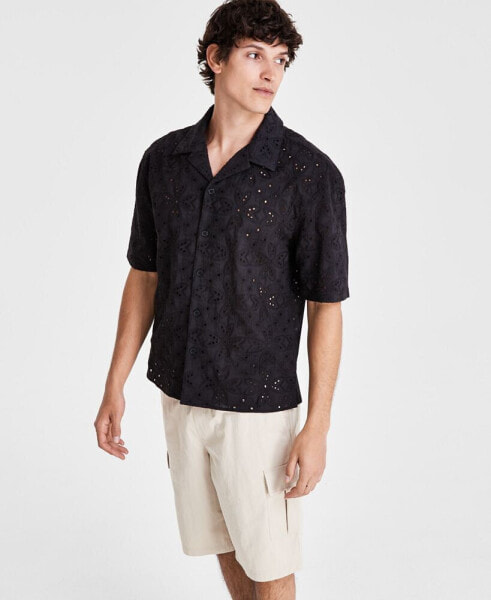 Men's Idris Floral Eyelet Short-Sleeve Camp Shirt, Created for Macy's