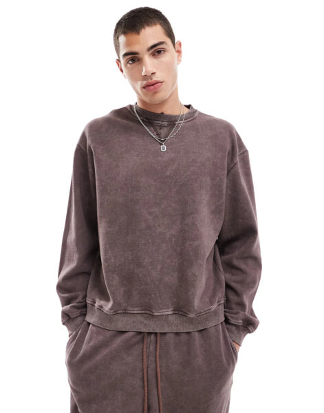 ASOS DESIGN boxy oversized sweatshirt in washed dark brown