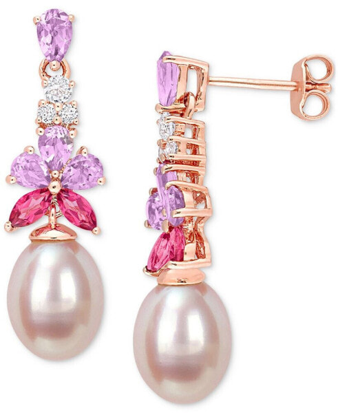 Серьги Macy's Pink Oval Pearl & Multi-Gemstone