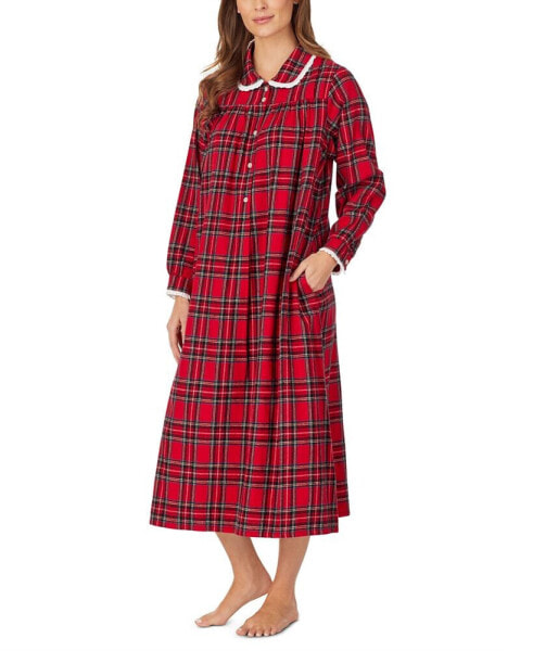 Cotton Lace-Trim Flannel Nightgown