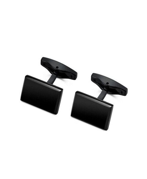 Stainless Steel Polished Rectangle Curved Cuff Links - Black Plated