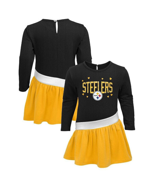 Костюм для малышей OuterStuff Платье с шортами черное, золотое Pittsburgh Steelers Heart to Heart Jersey Tri-Blend