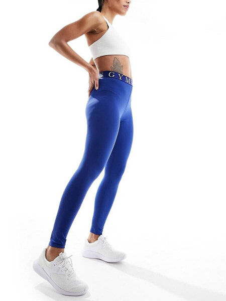 Gym King Impact branded tape leggings in blue