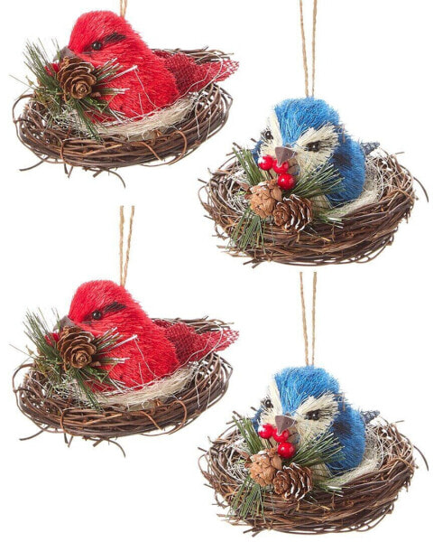 Kurt Adler 4In Cardinal & Jay In Nest Ornaments (2 Assorted) Multicolor