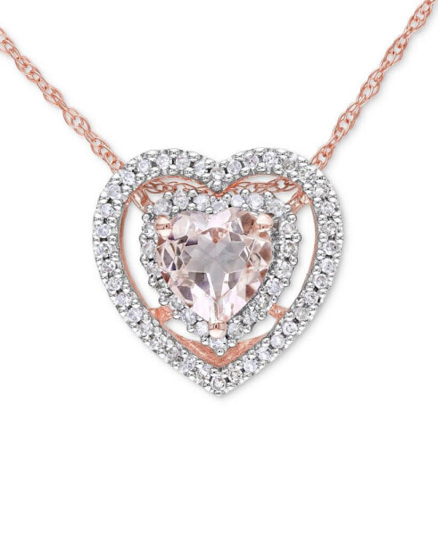 Morganite (5/8 ct. t.w.) & Diamond (1/5 ct. t.w.) Heart 17" Pendant Necklace in 10k Rose Gold