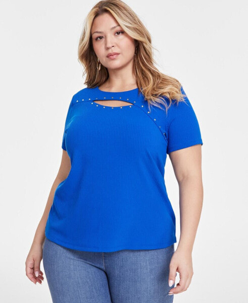 Plus Size Studded Cutout Top, Created for Macy's