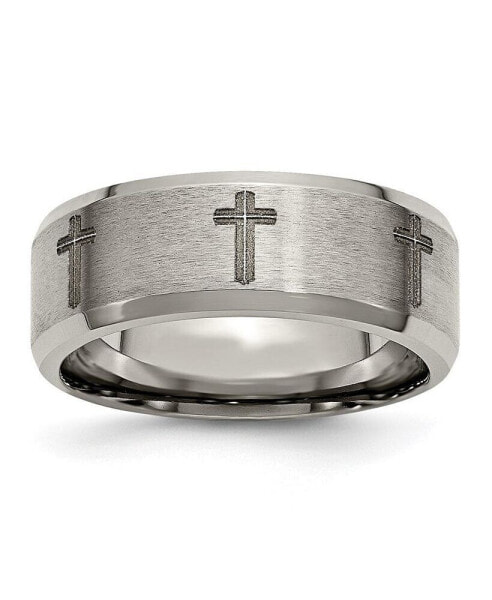 Titanium Brushed Cross Beveled Edge Wedding Band Ring