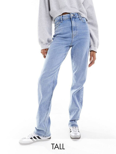 Pieces Tall Bella high waisted straight leg jeans in light blue