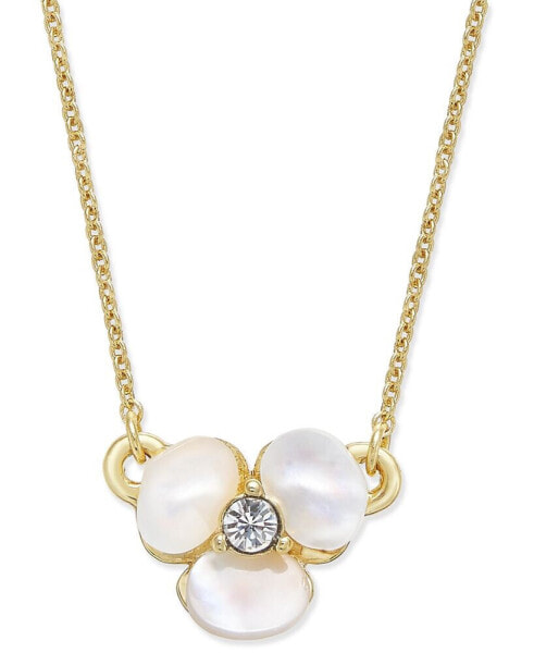 Gold-Tone Pavé & Mother-of-Pearl Flower Pendant Necklace