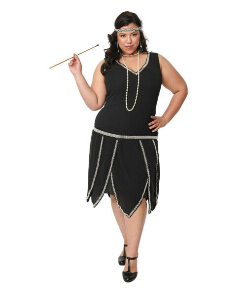 Plus Size Pearl Beaded Sleeveless Petal Flapper Dress