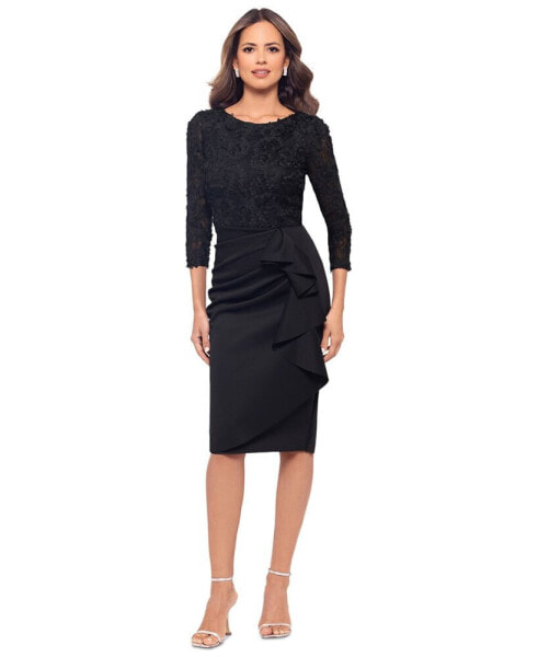 Women's Long-Sleeve Ruffled Lace Midi Dress