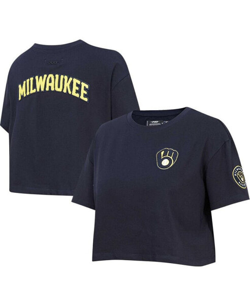 Women's Navy Milwaukee Brewers Classic Team Boxy Cropped T-shirt