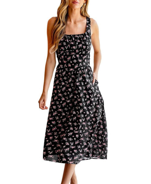 Women's Ditsy Floral Print Maxi Beach Dress