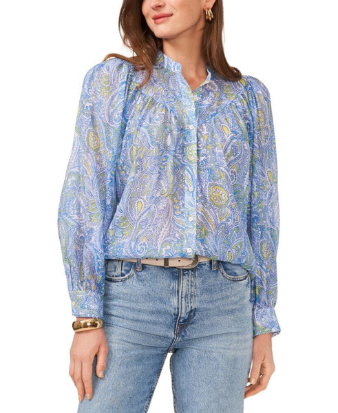 Women's Printed Raglan Sleeve Button-Front Top