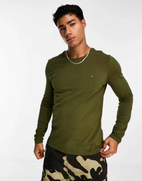 Tommy Hilfiger stretch slim fit long sleeve t-shirt in putting green