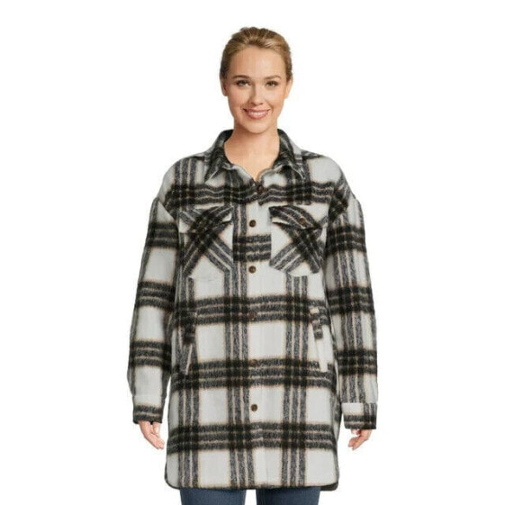 Madden NYC Juniors Plus Size Long Shacket Womens 1X Multi-Color Longsleeve Plaid