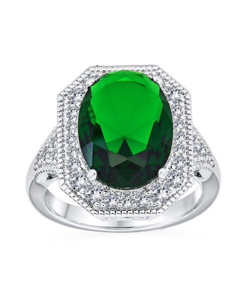 Fashion Large Oval Solitaire CZ Pave Green 15CTW Cocktail Statement Ring For Women