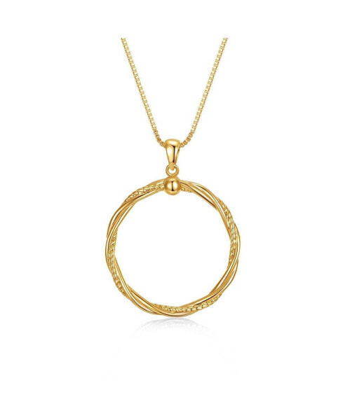 14k Yellow Gold Plated Twisted Rope Eternity Wreath Halo Box chain Necklace