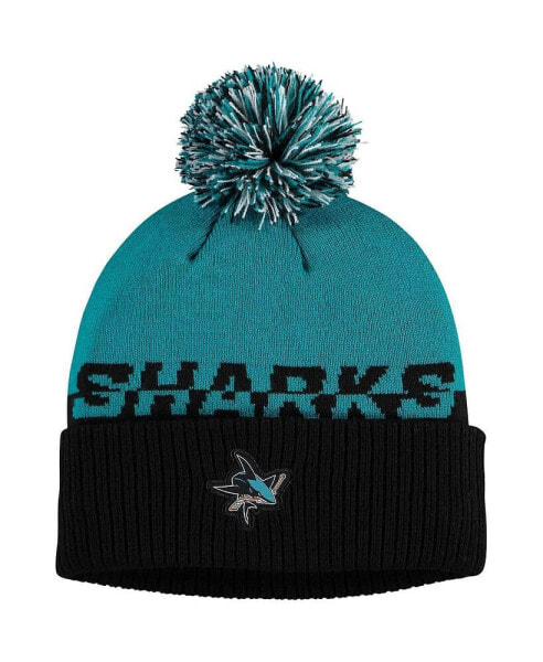 Men's Black, Teal San Jose Sharks Cold.Rdy Cuffed Knit Hat with Pom