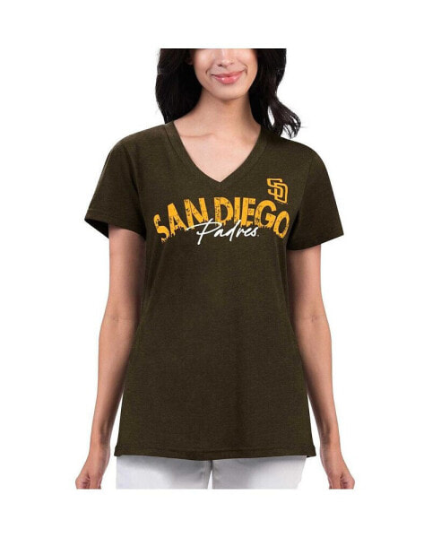 Women's Brown Distressed San Diego Padres Key Move V-Neck T-shirt