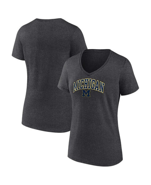 Women's Heather Charcoal Michigan Wolverines Evergreen Campus V-Neck T-shirt