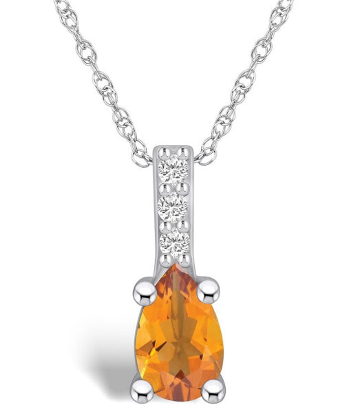 Citrine (7/8 Ct. t.w.) and Diamond Accent Pendant Necklace in 14K White Gold