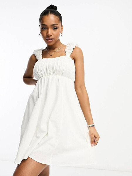 Abercrombie & Fitch puff strap babydoll dress in white