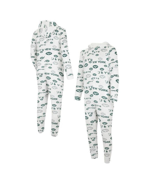 Men's White New York Jets Allover Print Docket Union Full-Zip Hooded Pajama Suit