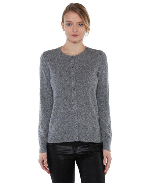 Women's 100% Cashmere Button Front Long Sleeve Crewneck Cardigan Sweater