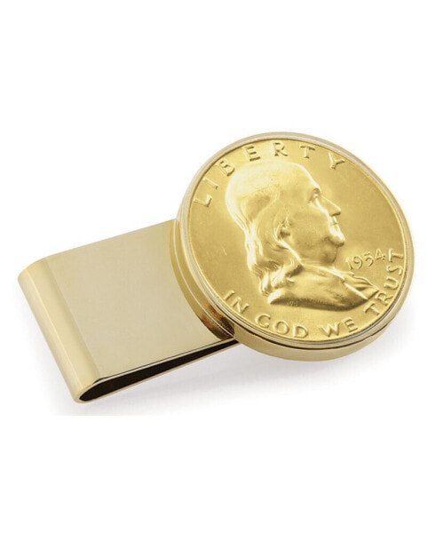 Men's Gold-Layered Silver Franklin Half Dollar Stainless Steel Coin Money Clip