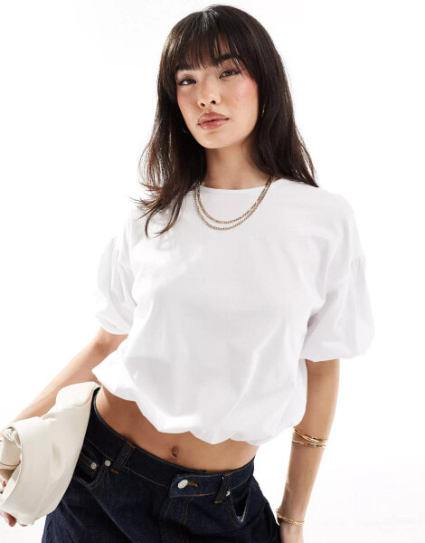 ASOS DESIGN bubble hem puff sleeve tee in ivory