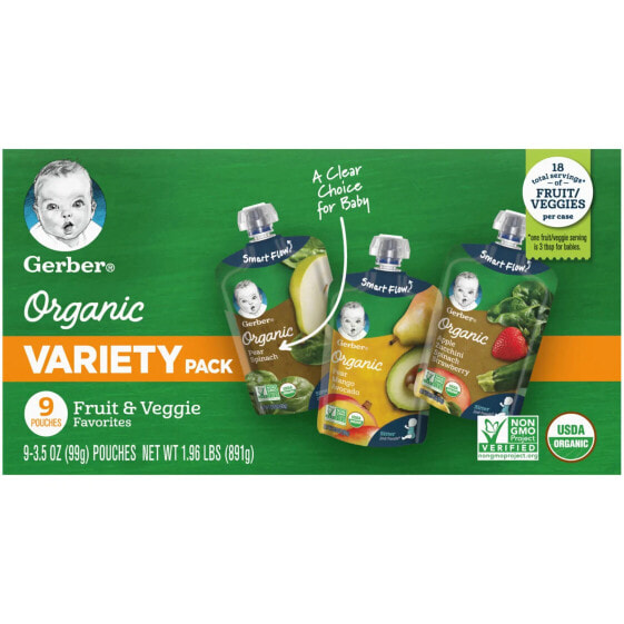 Organic Variety Pack, 2nd Foods, Fruit & Veggie Favorites, 9 Pouches, 3.5 oz (99 g) Each