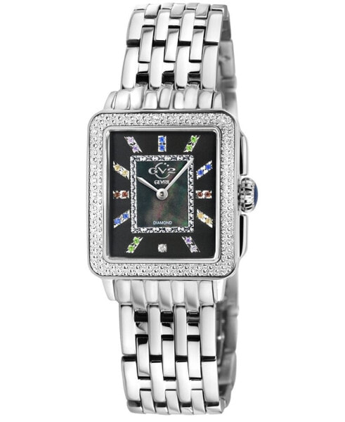 Women's Padova Gemstone Swiss Quartz Diamond Accent Silver-Tone Stainless Steel Bracelet Watch 27mm x 30mm