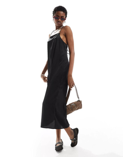 Monki mini slip sun dress with square neck and strappy back in black