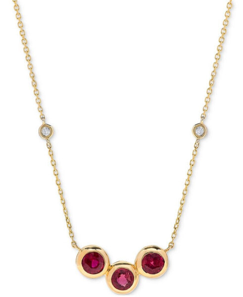 Ruby (1-1/2 ct. t.w.) & Diamond (1/20 ct. t.w.) Triple Bezel 16" Collar Necklace in 14k Gold