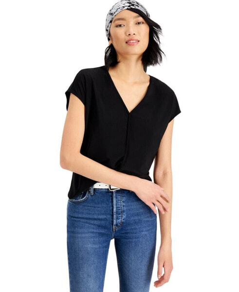 Women's Seamed V-Neck Top, Created For Macy's