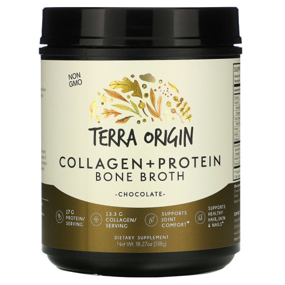 Terra Origin, Bone Broth с коллагеном и протеином, шоколад, 518 г (18,27 унции)