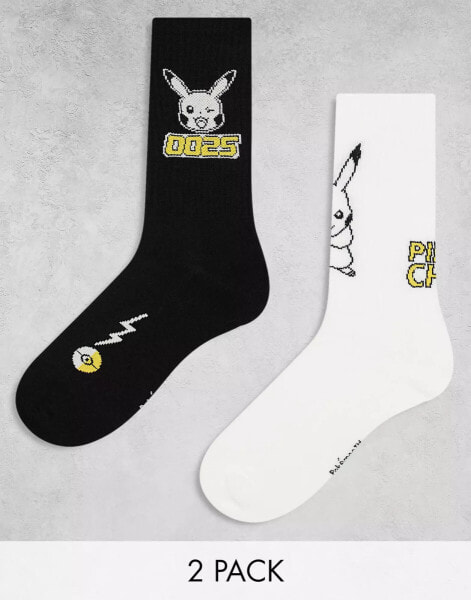 ASOS DESIGN 2 pack Pokémon socks with Pikachu character in black and white