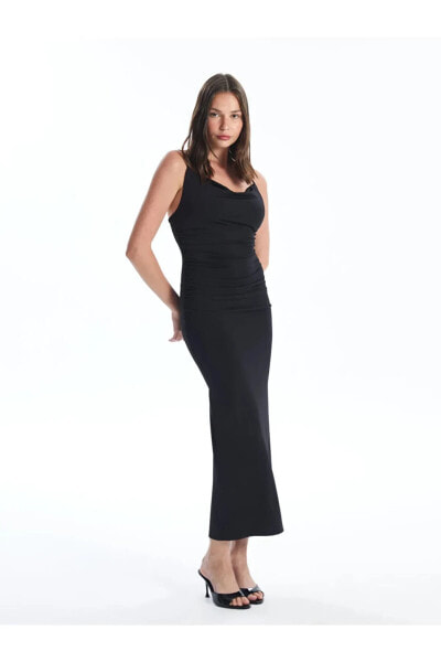 XSIDE Dökümlü Yaka Düz Askılı Kadın Bodycon Elbise