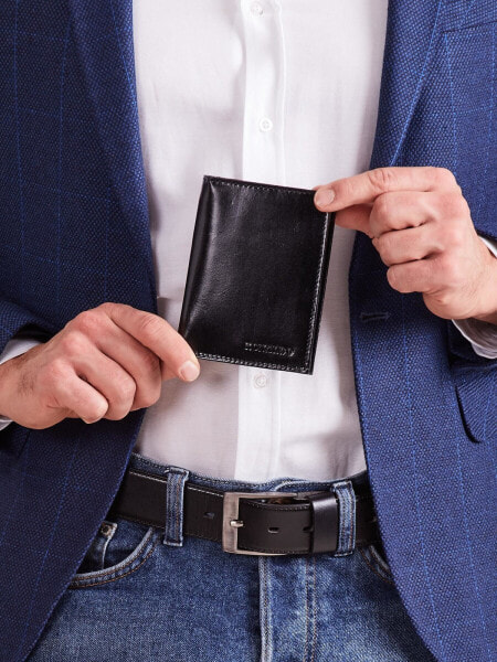 Мужское портмоне кожаное черное вертикальное без застежки Portfel-CE-PF-RM-04-CFL.92-czarny Factory Price