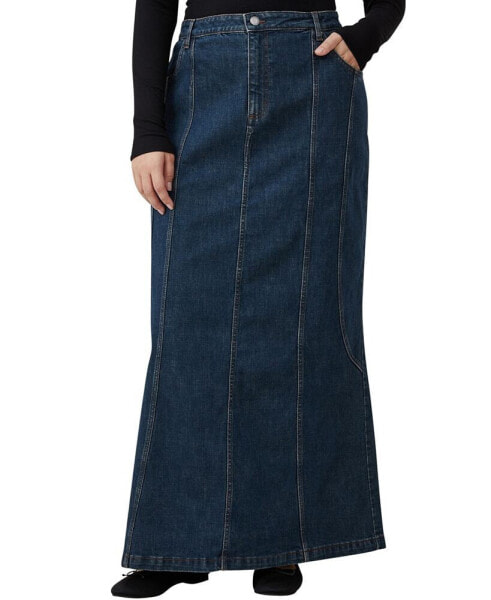 Women's Panel Flare Denim Maxi Skirt