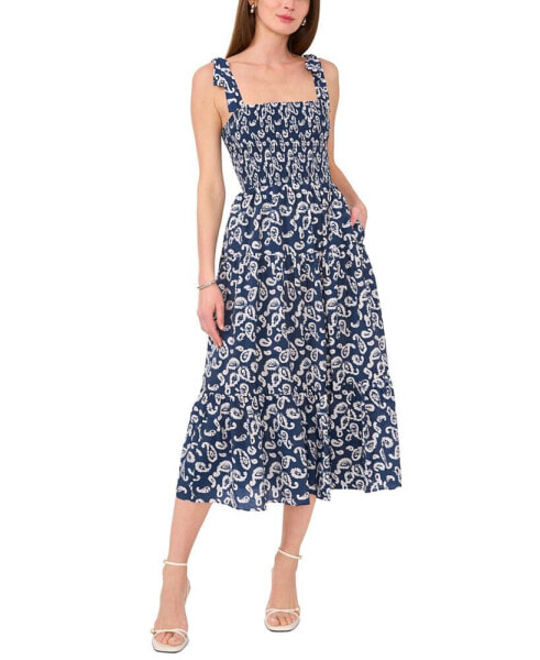 Women's Paisley Print Tie-Shoulder Midi Dress