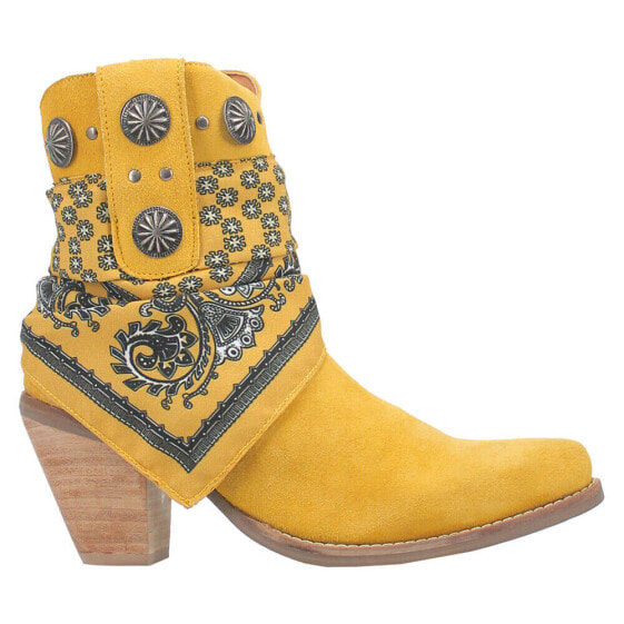 Dingo Bandida Paisley Studded Round Toe Cowboy Booties Womens Yellow Casual Boot