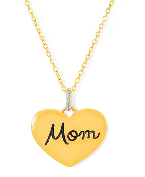 Macy's diamond Accent Black Script Engraved Mom Heart Pendant 18" Necklace in 14k Gold Plate