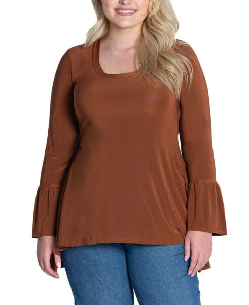 Plus Size Long Bell Sleeve High Low Tunic Top