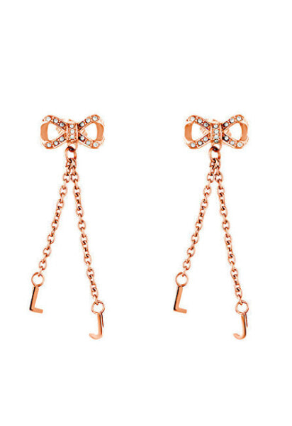 Pink gold-plated steel earrings with bows LJ1292