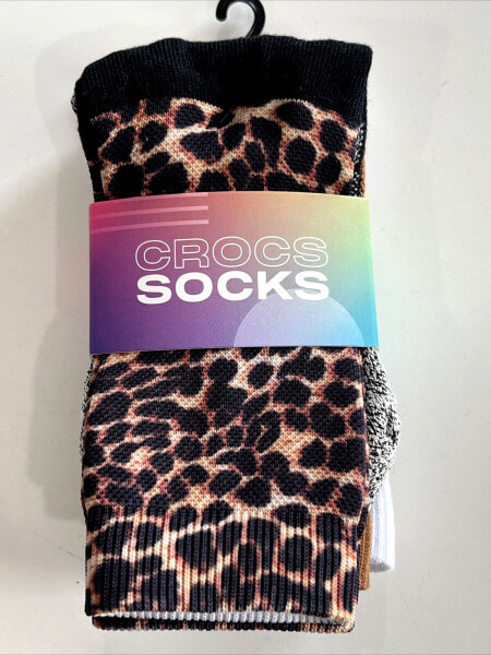 Crocs Crew Socks 3 pair Animal Print Black White Brown Women's Size S, M, L