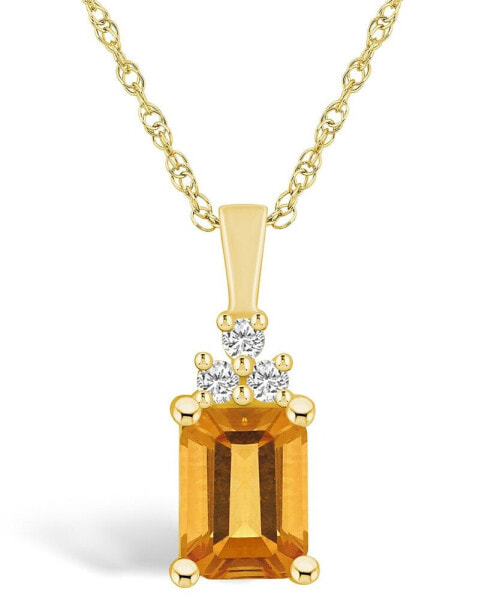 Citrine (1-5/8 Ct. T.W.) and Diamond (1/10 Ct. T.W.) Pendant Necklace in 14K Yellow Gold