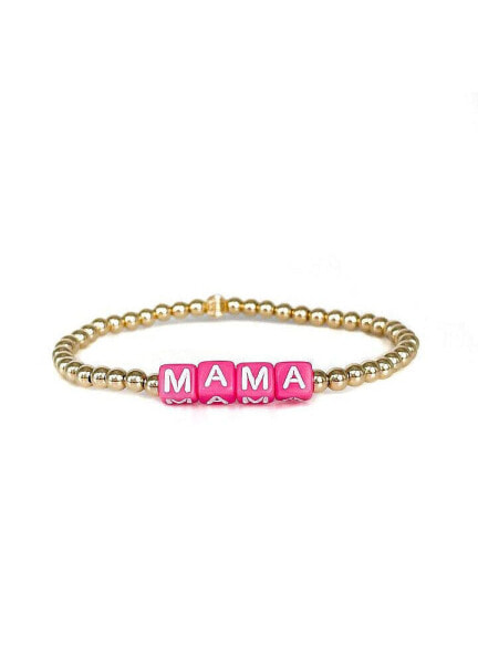 Non-Tarnishing Gold filled, 4mm Gold Ball Pink "Mama" Stretch Bracelet